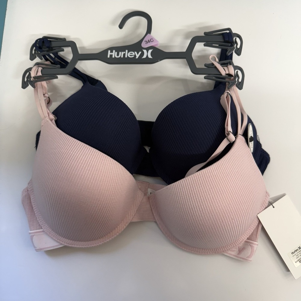 Hurley Size 34C Bra Navy/pink 2 Pack New